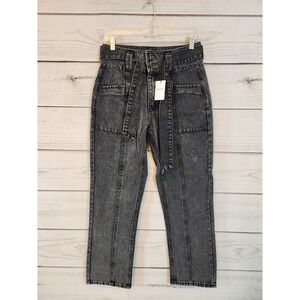 Forever 21 Women's Black Solid High Rise Belted Straight Ankle Jeans Size 27 NWT